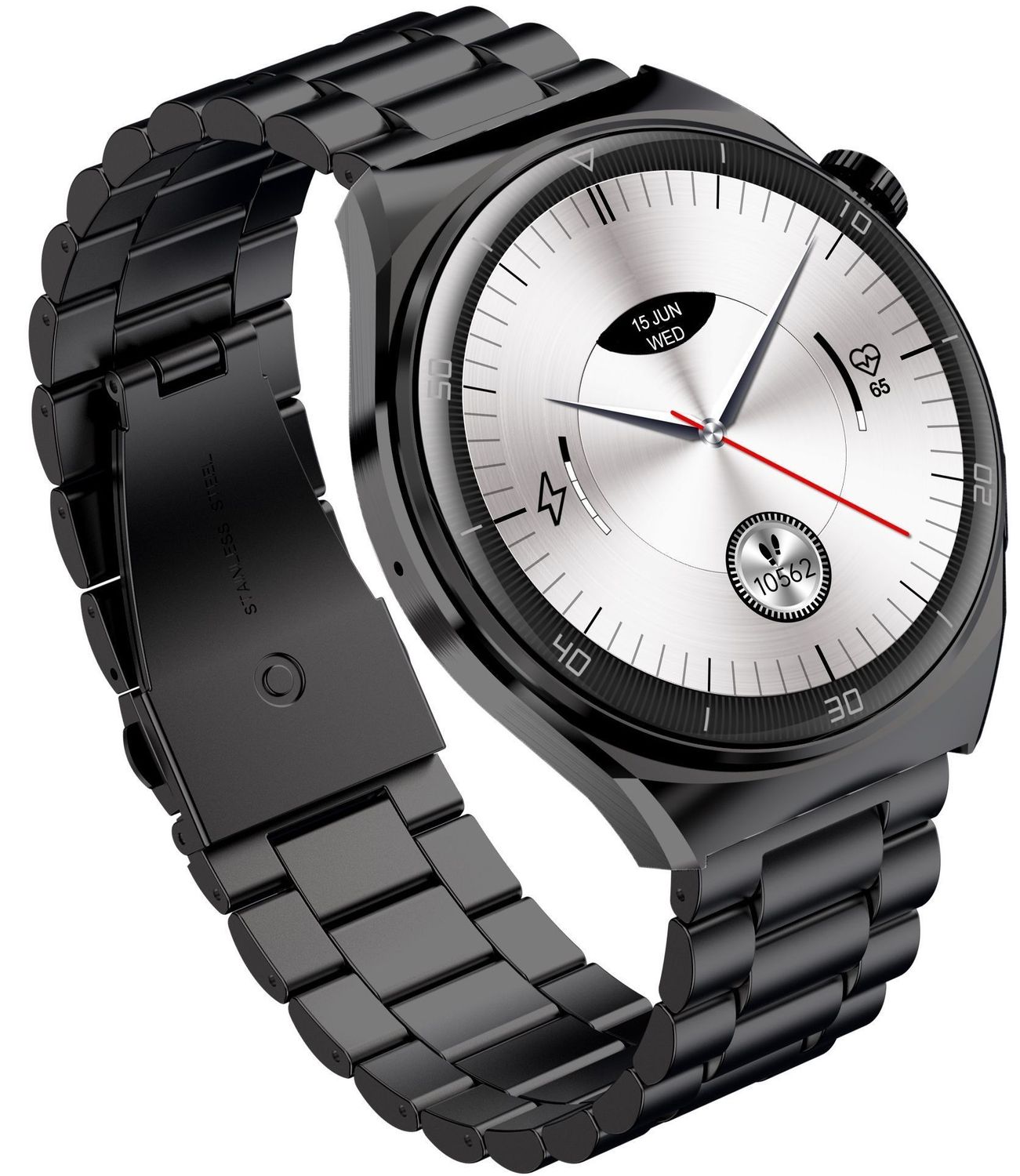 Smartwatch męski Garett V12 czarny stalowy. Smartwatch męski Garett. Zegarek męski Garett. Męski zegarek z bluetooth. Męski zegarek smartwatch z rozmowami. Zegarek z funkcjami sportowymi. Zegarek męski na bransolecie Garett idealny na prezent  (4).jpg